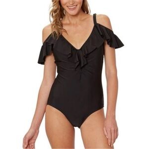 Marilyn Monroe Black Ruffled Off-Shoulder Swimsuit